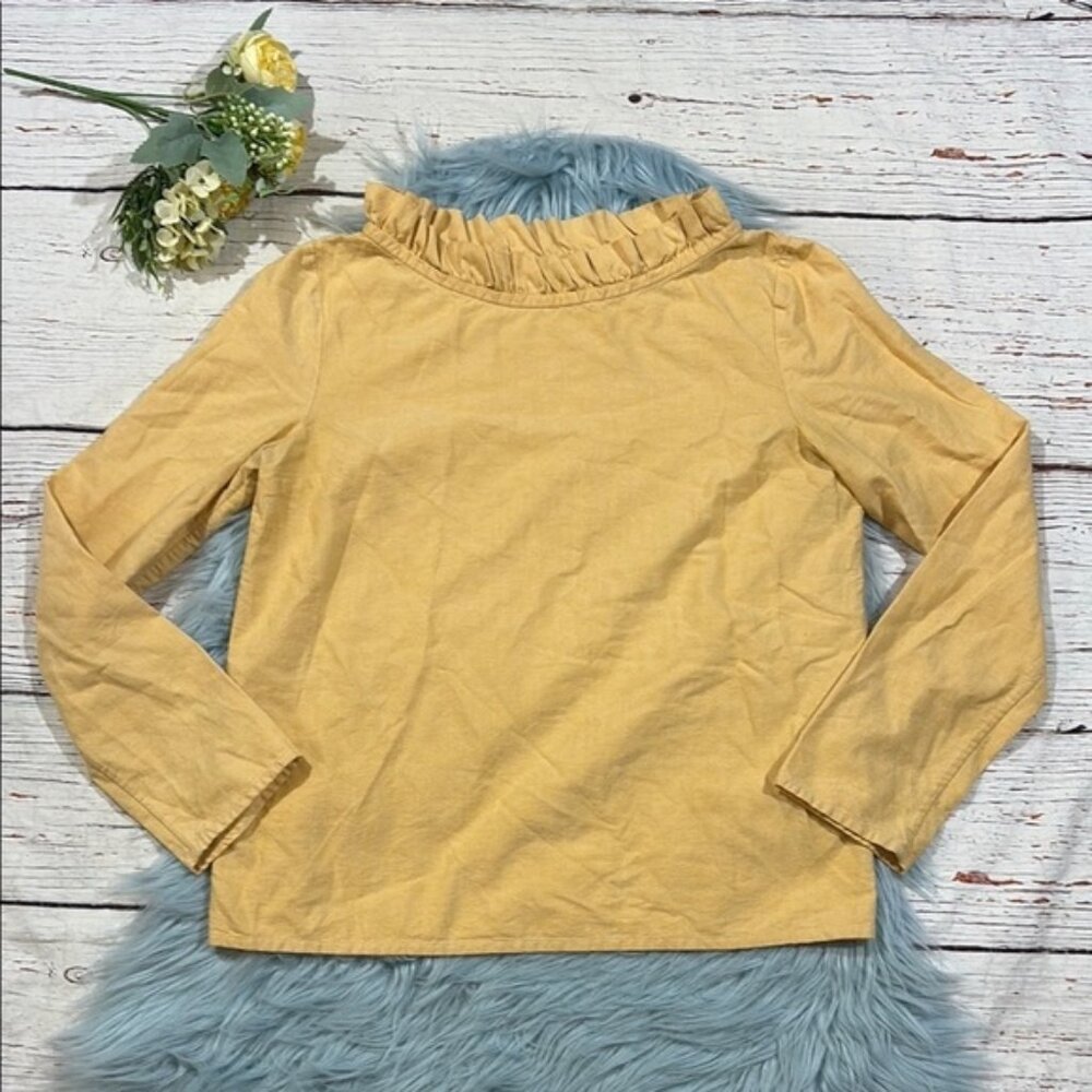 COS Orange Ruffle Neck Poplin Cotton Long Sleeve Top